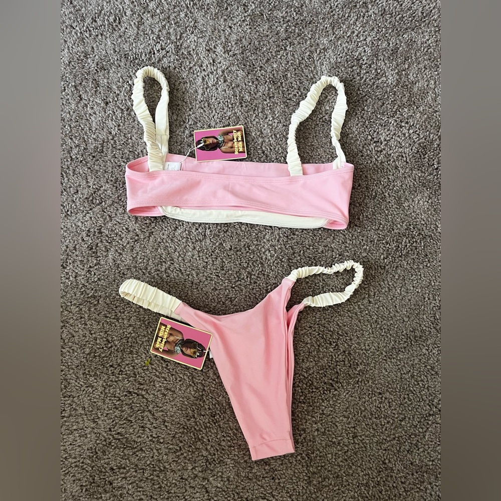 Strawberry Milk Mob Pink and Cream bikini size medium top and bottom